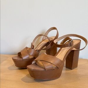 SCHUTZ Brown Leather Platform Sandals with Ankle Strap
